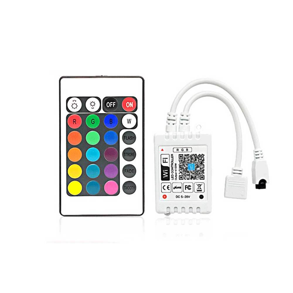 24-Tasten WiFi RGB LED Strip Controller mit IR-Fernbedienung & Smartphone-App-Kompatibilität