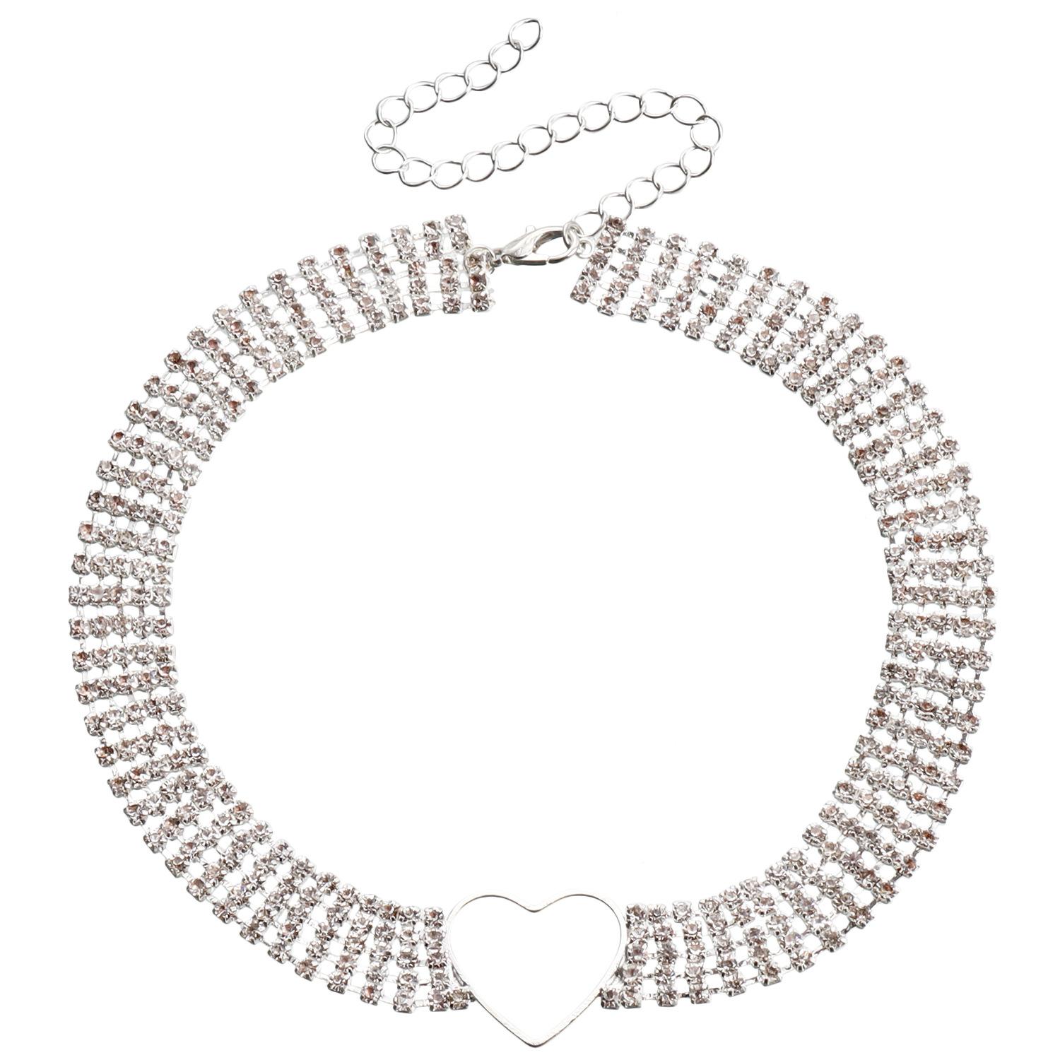 Temperament full diamond multi-layer neck chain hollow love necklace black claw diamond chain necklace