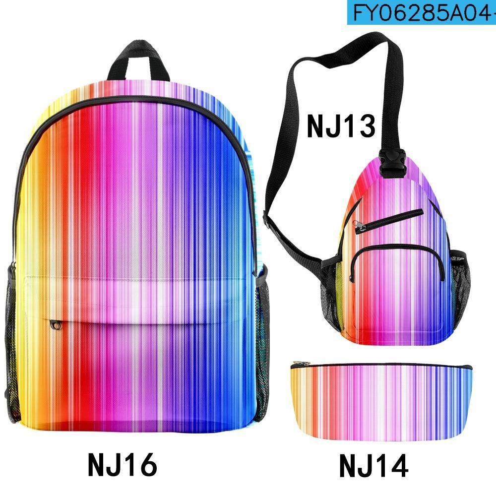 Classique Original Cool Rayures Dégradées Impression 3D Set de 3 pièces Sacs d'école pour élèves Sac à dos de voyage pour ordinateur portable Sac de poitrine Trousse à crayons