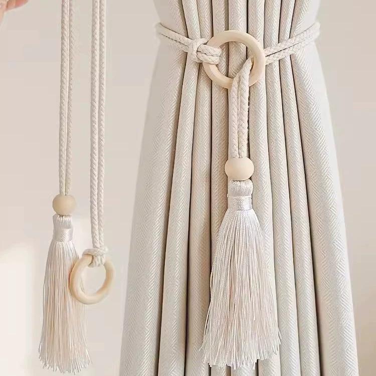 1 Pair Bohemian Chic Adjustable Cotton Cord Curtain Tie Hand Woven Curtain Buckle Strap
