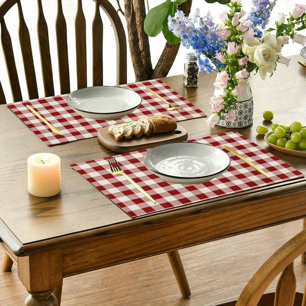 1pc  Linen Christmas Farmhouse Checkered Placemats, Placemat for Dining Table Wedding