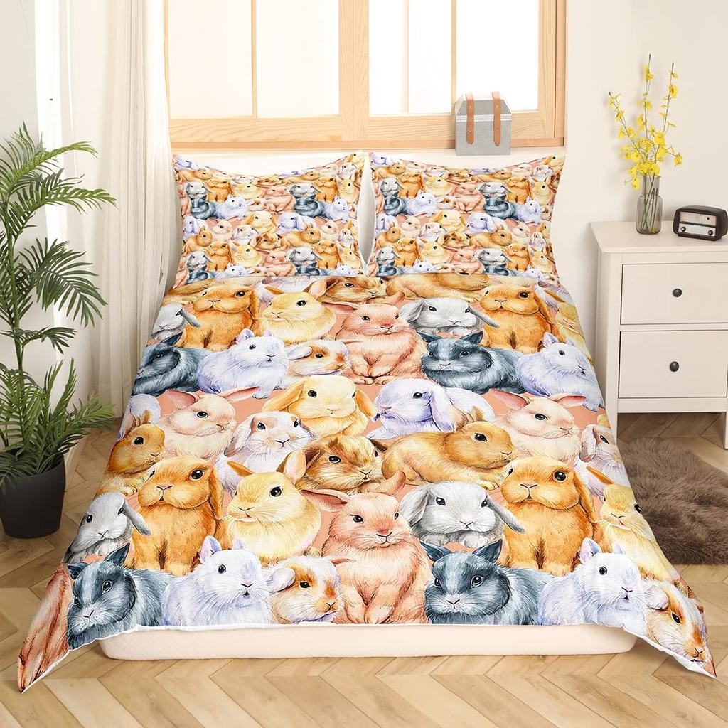 Kids Cartoon Rabbit Carrot King Queen Duvet Cover Boys Girls Cute Bunny Bedding Set Animal Quilt Cover Polyester Comforter Cover