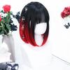 Straight Full Wig, Bob, Mori Girl, Dreamy, Cute, Heat-resistant, Semi-long, Cosplay, Lolita Style, Everyday Wear, Black and Red Gradient Wig