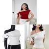 Minimalist Off Shoulder T Shirt For Women With Asymmetric Design And Polyester Fabric