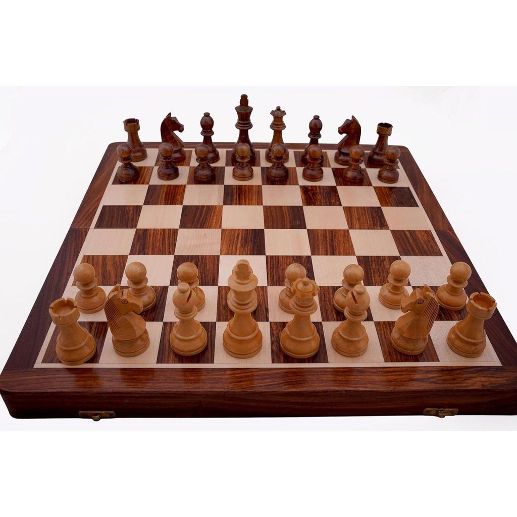 Handcrafted Rosewood Unique Chess Board Set Foldable Secure Storage for Magnetic Pieces with Extra Queens Chess Set for 2 Players Kids and Adults