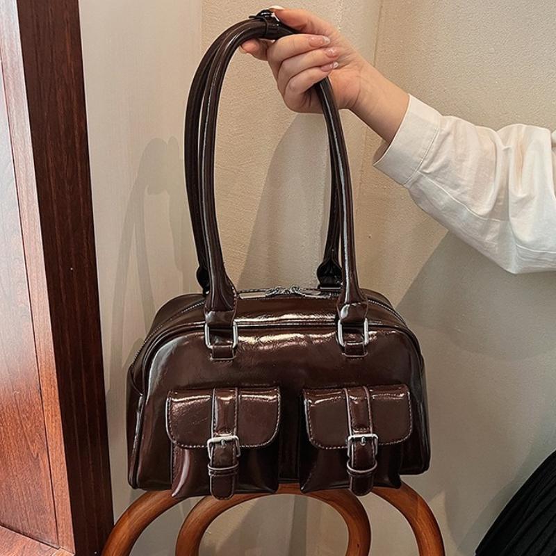Retro PU Leather Double Pockets Underarm Bags For Women 2026 Winter Y2K New Korean Fashion Female Shoulder Bag Stylish Handbags