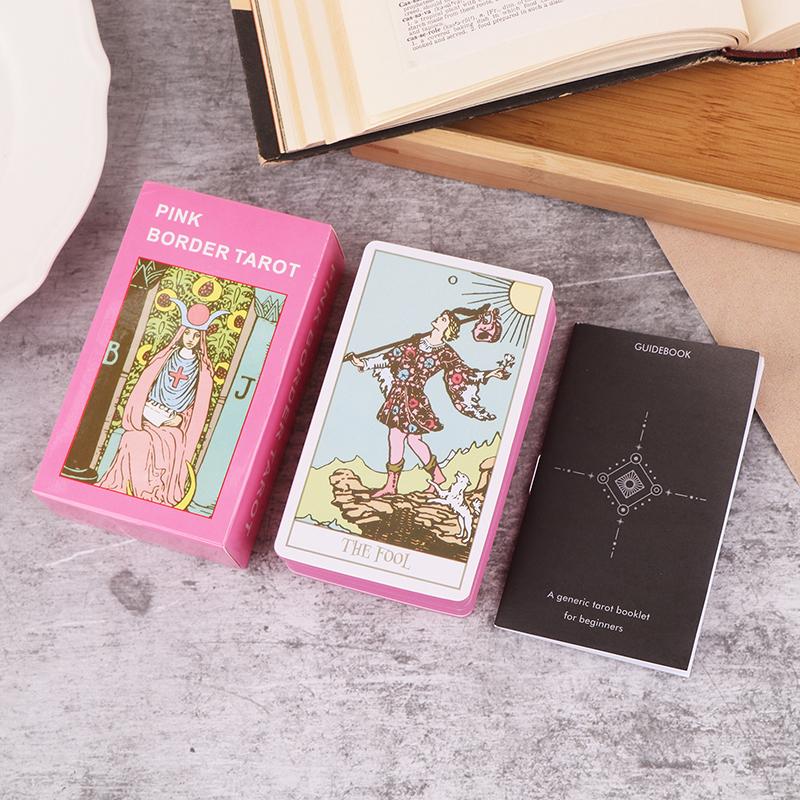 Pink Border Tarot Card Deck With Guidebook 78Pcs English Version Family Gathering Divination Deck Board Game Cards Desktop Toy