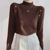 Women's Slim Fit Black Knitted Sweater - Medium High Neck, Autumn & Winter Base Layer