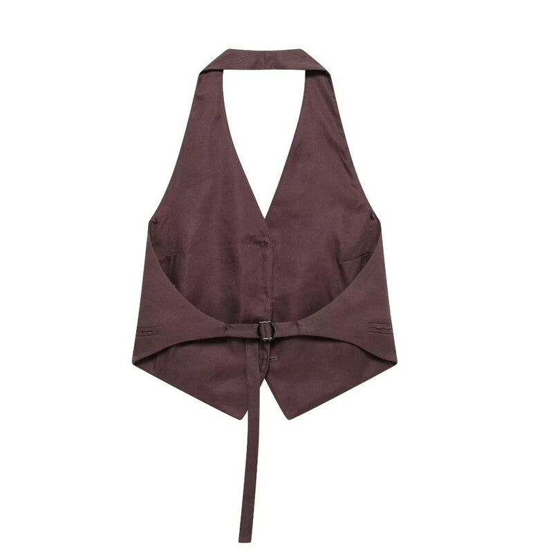 Fashion Style 2024 Autumn New Women's Clothing Hanging Collar Sling Neckline Sleeveless Casual Vest 2922043