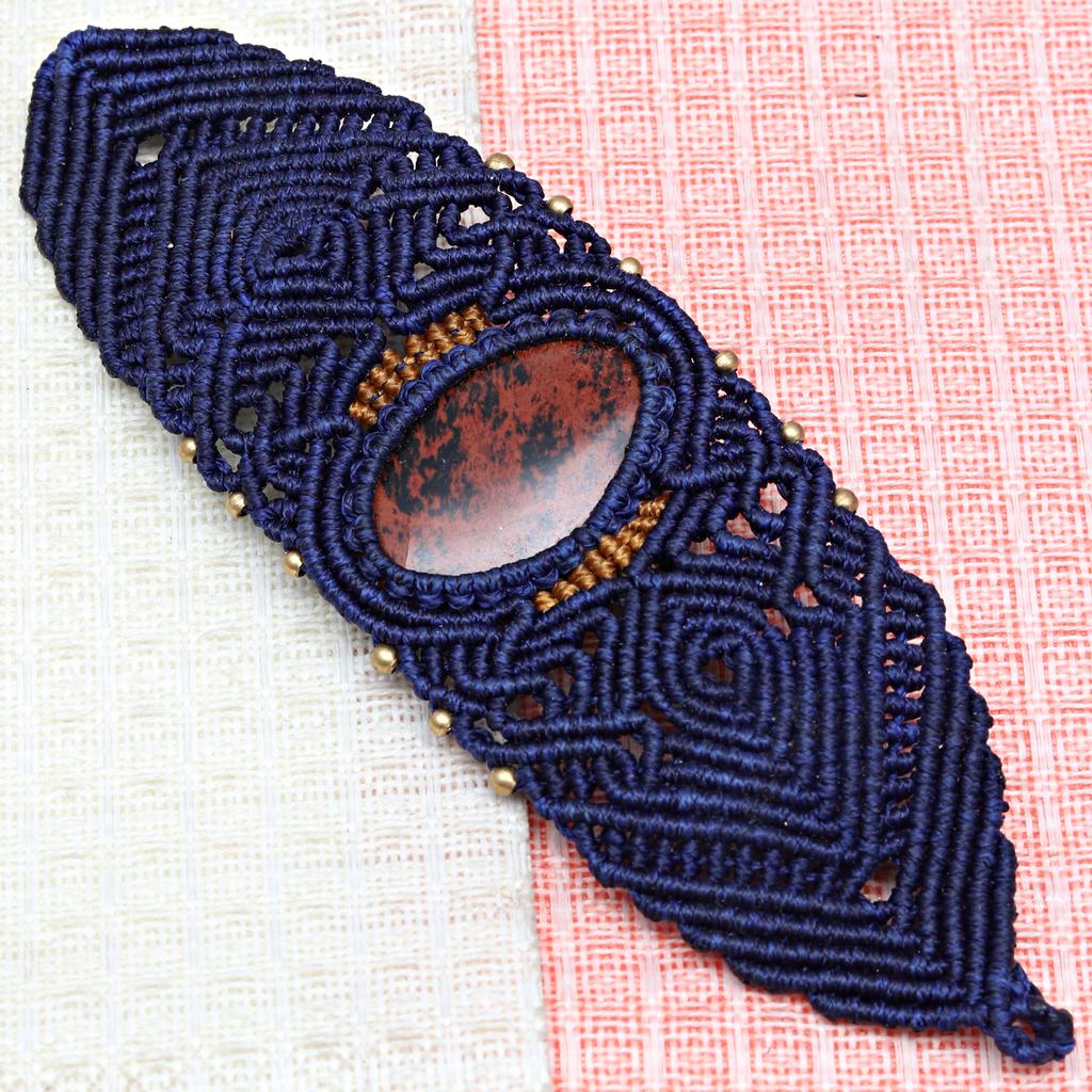 Bracelet Macrame Mahogany Obsidian Jewelry Thread 7-9'' Adjustable Fashion