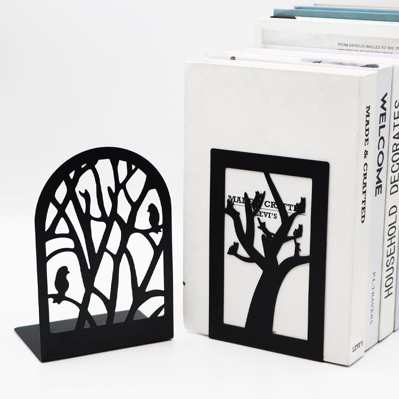 Creative Metal Tree of Life L-Shaped Bookends for Office & Home Bookshelf Storage