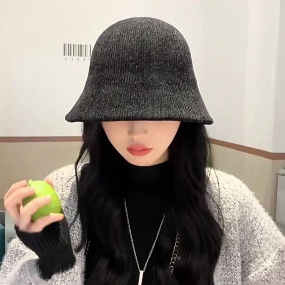 Solid Color Chenille Knitted Fisherman Hat Retro Design Panama Cap British Style Hat  Casual Wear