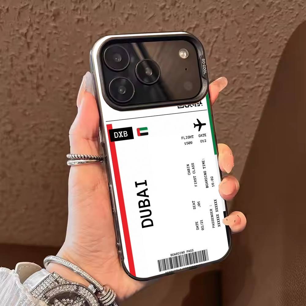 Boarding Pass Plane Ticket Phone Case For iPhone 17 16 15 14 13 12 11 Pro Max Plus Silver candy Matte Cover