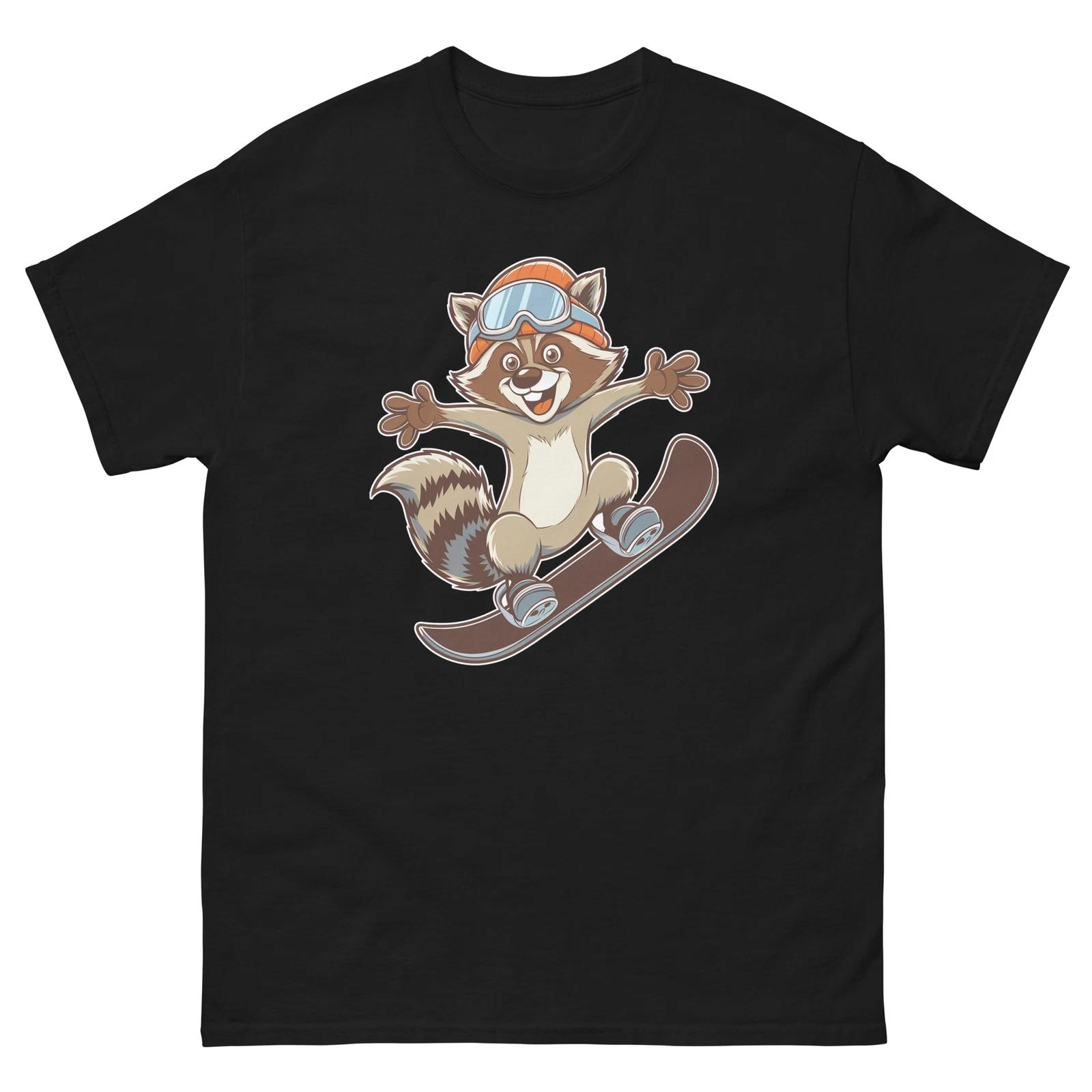 Raccoon Snowboarding Fun Cartoon Snowboarder Shirt T-Shirt L