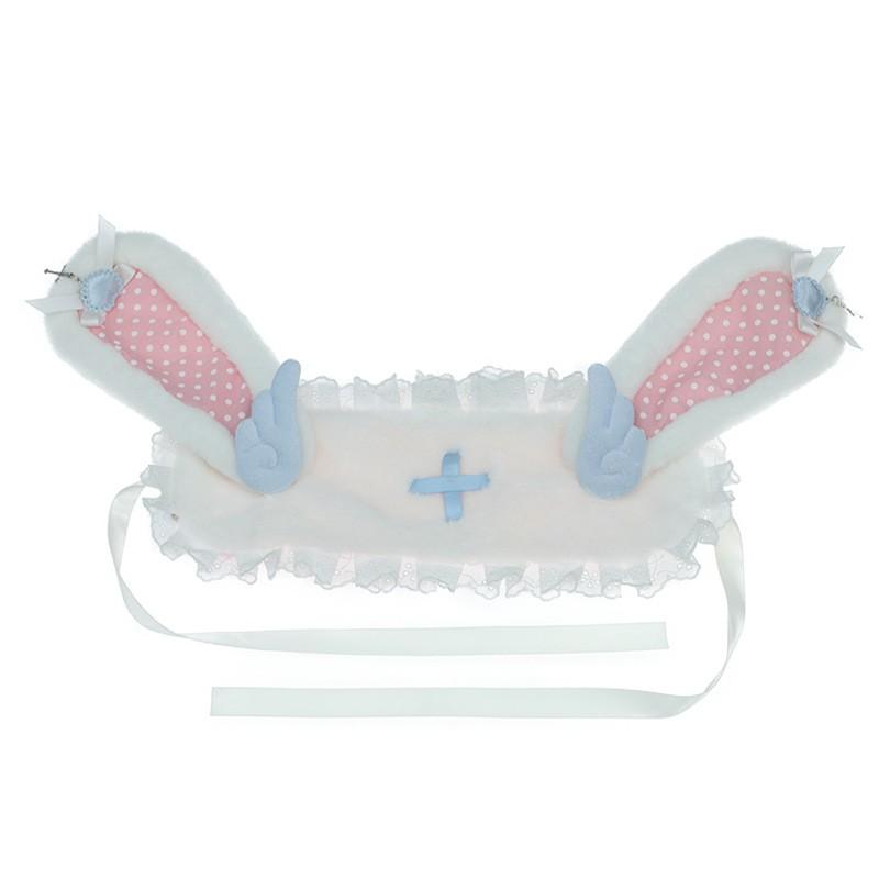 Handmade Plush Lolita Headband With Rabbit Ears Lace Ribbon Anime Cosplay Girls Party Accessory