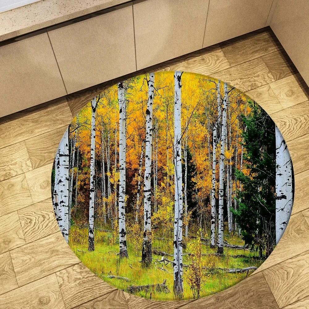 Forest Tree Landscape Print Round Carpet Non-slip Floor Mat Soft Indoor Circle Area Rug for Living Room Bedroom Dorm Kitchen