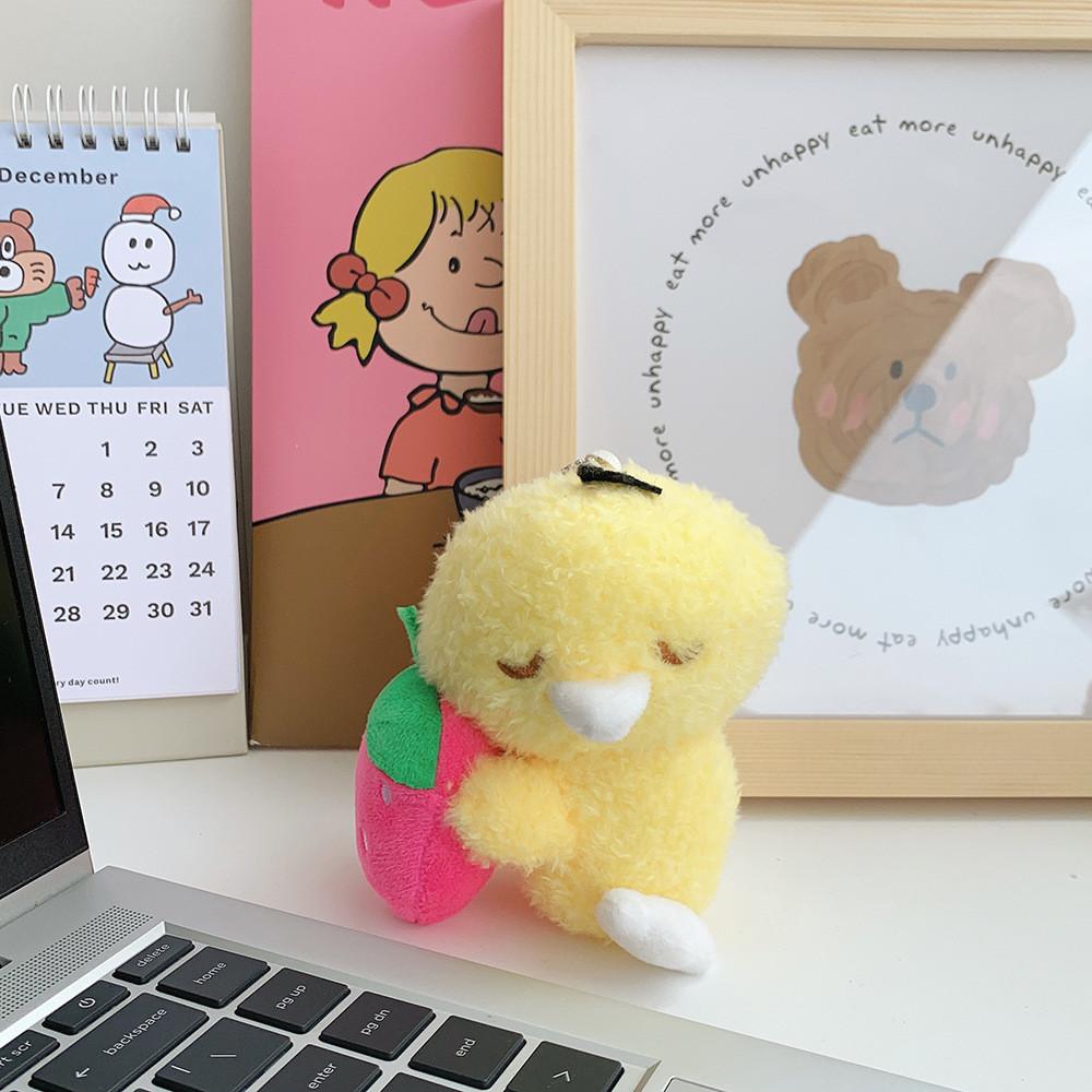 Endearing 2024 Short Plush Animal Keychain For Girls Featuring Charming Sleeping Strawberry Rabbit Yellow Duck