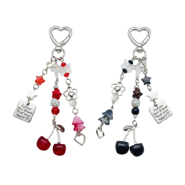 Modern Cherry Themed Keychain Accessory Crafted From Sturdy Materials Perfect For Adding Flair To Any Ensembles