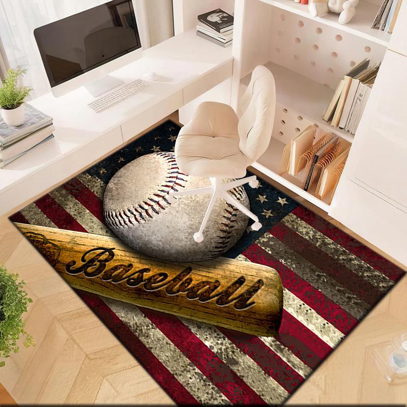 1pc American Flag, Baseball, and Guitar Carpet Rug for Living Room Bedroom Home Sofa Decoration,Kids Play Non-slip Floor Mat