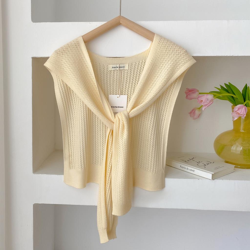 Modischer Koreanischer Gestrickter Hohlstrick-Schal Sommer Büro Falscher Kragen Halsstrick Dünnes Geknotetes Cape Schulterschal Für Damen