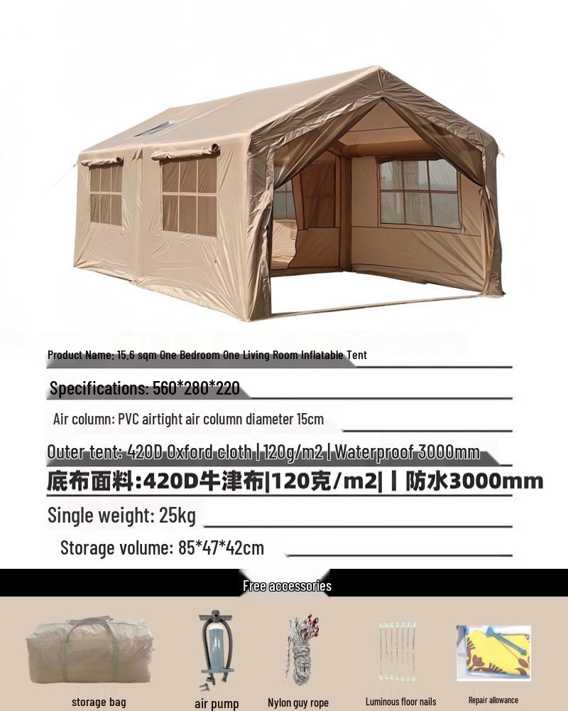 Aufblasbares Zelt für den Außenbereich: Ein Schlafzimmer, Ein Wohnzimmer, Familiencamping, Regendicht & Winddicht