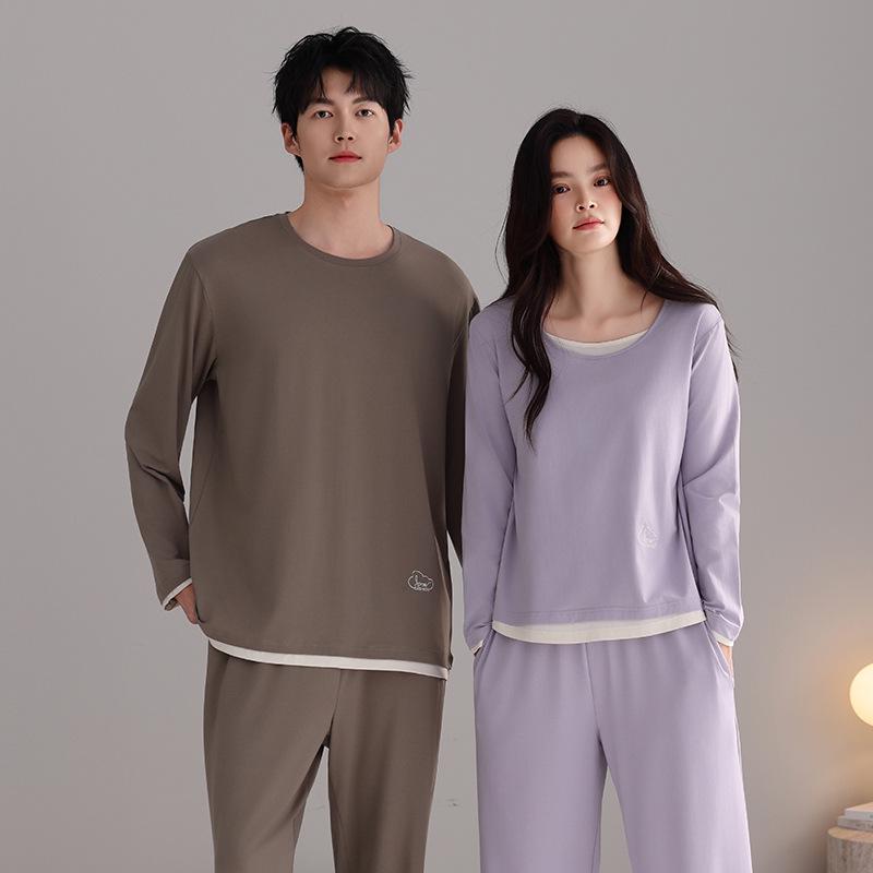 Damen Herbst Modal Baumwoll Pyjama Set: Langärmlig, Lange Hose, Pullover, Bequem, Schlichter Stil, Geeignet für Innen- und Außenbekleidung