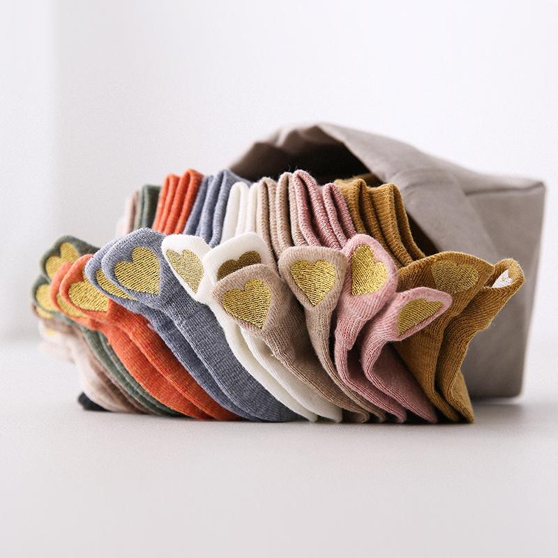 Women Cotton Ankle Socks New Fashion Spring Color Novelty Girls Cute Heart Embroidery Casual Funny Short Socks
