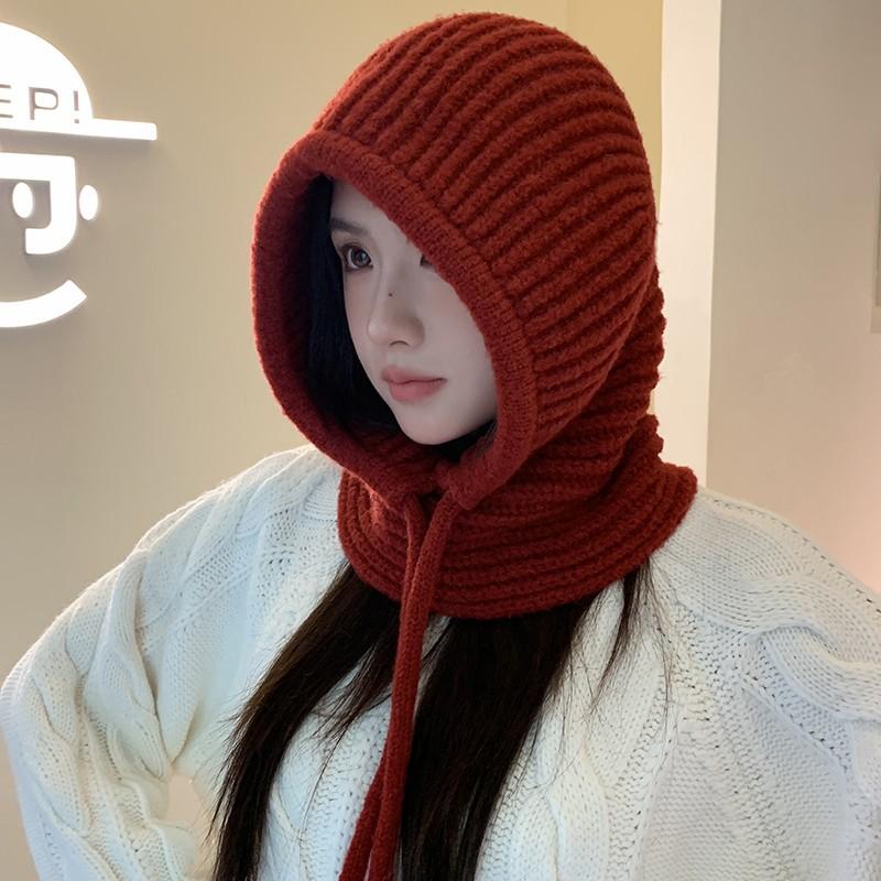 Căciulă Tricotată Culoare Solidă Eșarfă Versatilă Călduroasă Rezistentă la Vânt Căciulă Pulover Femei Toamnă și Iarnă Căciulă de Lână