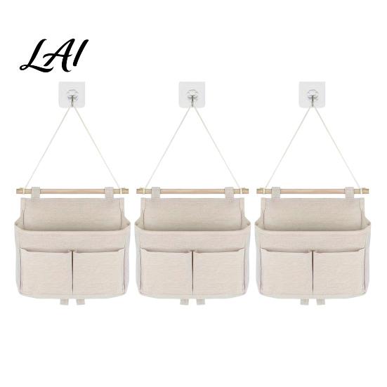 Door Hanging Pocket Organizer Wall Storage Bag with 3 Pockets Cotton And Linen Waterproof Foldable for Kitchen Pouch Over The Closet Bedroom