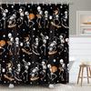 JAWO Halloween Shower Curtain for Bathroom, Skeletons with Pumpkins Shower Curtain Skating Musician On Dark Background, Decorative Fabric Shower
