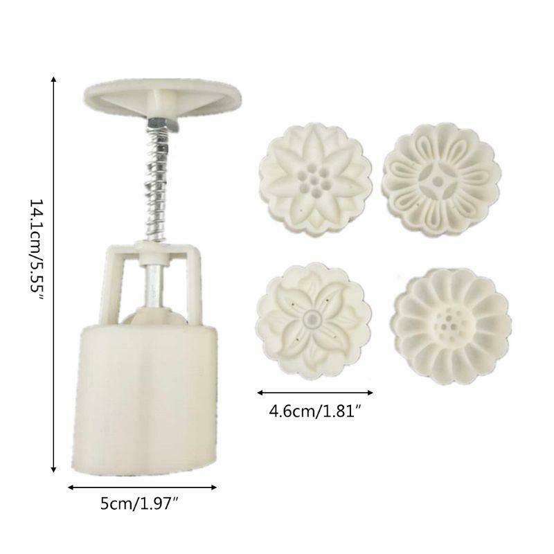 Mold Mooncake 50g cu 6 buc. ștampile cu flori 3D, presă manuală, matriță pentru patiserie, bricolaj