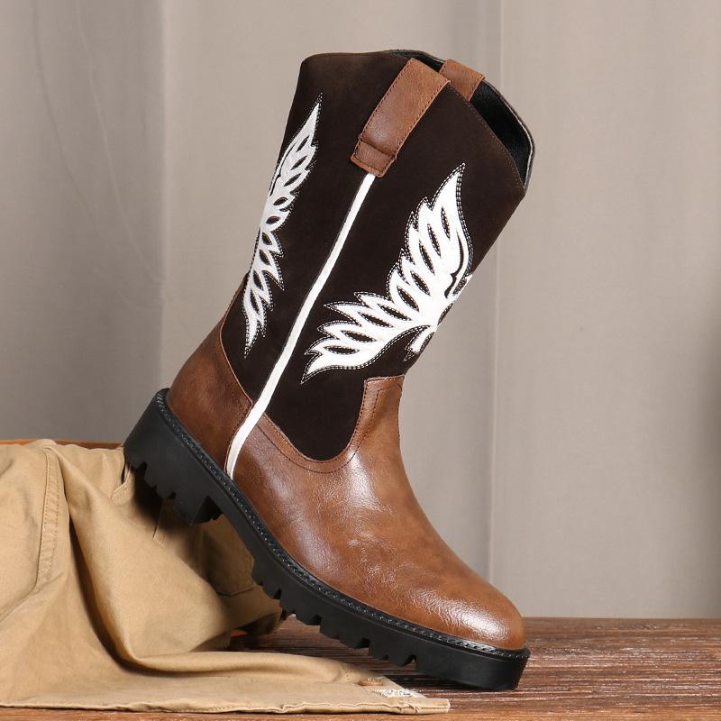 

5100 Ковбойские сапоги Западные ковбойские сапоги Европейские, американские и британские Сапоги мужские с длинным голенищем в стиле пэчворк Внешняя торговля Большой размер 46 коричневый