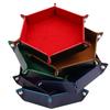High Quality  Foldable Dice Tray Box PU Leather Folding Hexagon Coin Square Tray Dice Game