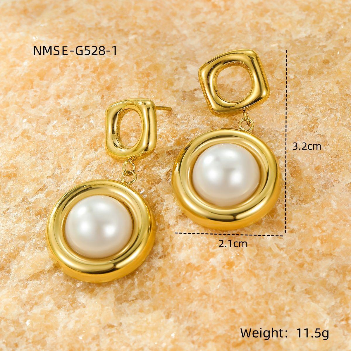 GEMCHIC Women s Stainless Steel Square Hollow Round Pendant Pearl Stud Earrings Fashion Elegant Jewelry