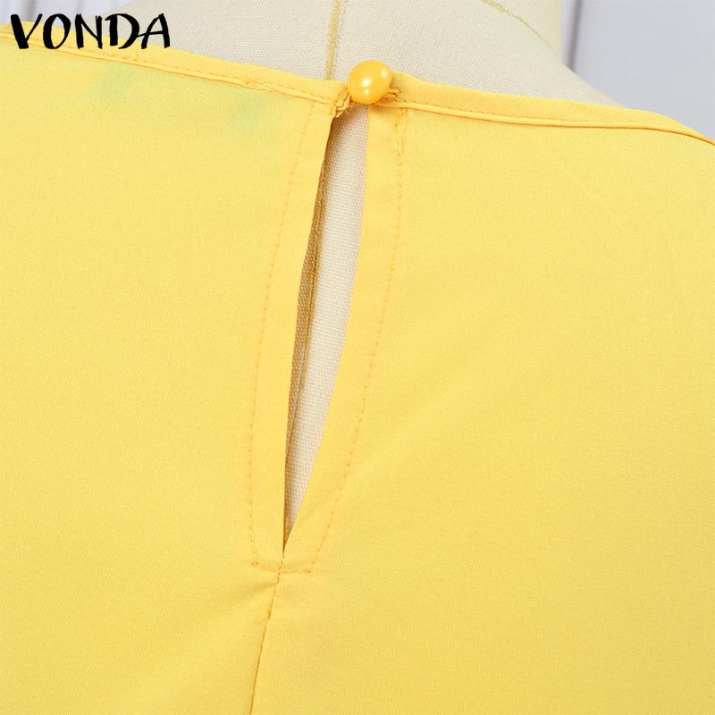 VONDA Robe trapèze plissée à manches longues et col rond pour femme