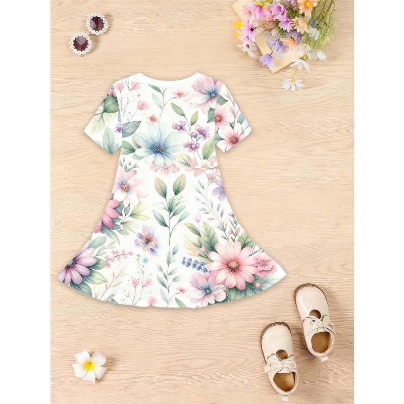 Girls' Princess Dress with Short Sleeves & Oversized - Lightweight Spring Summer Dress Suitable for Birthdays,