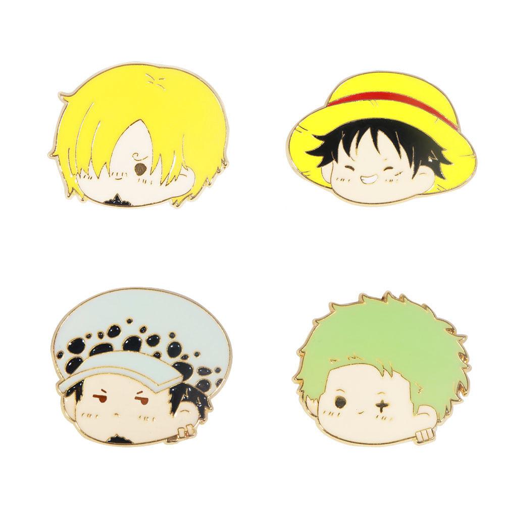 

4шт / набор Аниме One Piece Луффи Зоро Санджи Q Версия Персонаж Брошь