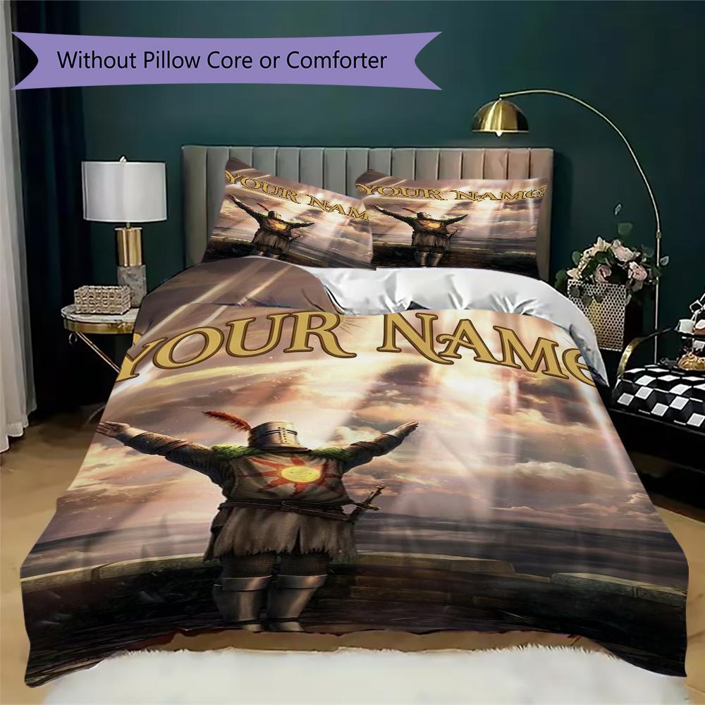 Custom Name Dark Souls Pattern Bedding Uilt Set Uilt Cover Pillowcase Home Decoration Birthday Gift (1*duvet Cover+2*pillowcase Without Core)