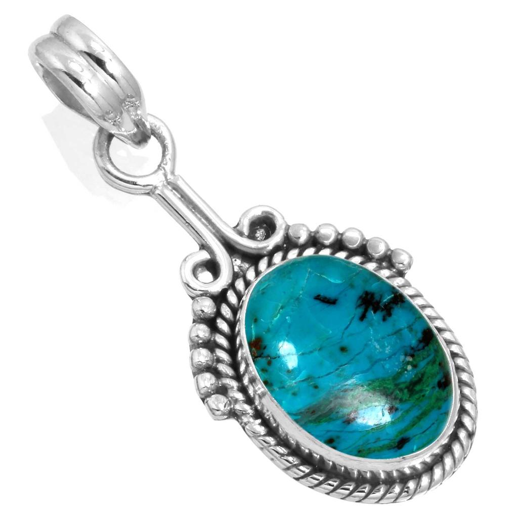 925 Sterling Silver Pendant Women Gemstone Handmade Jewelry Easter Gift Amazonite Angelite Blue Opal Botswana Agate Mohave Azurite Chrysocolla Fashion