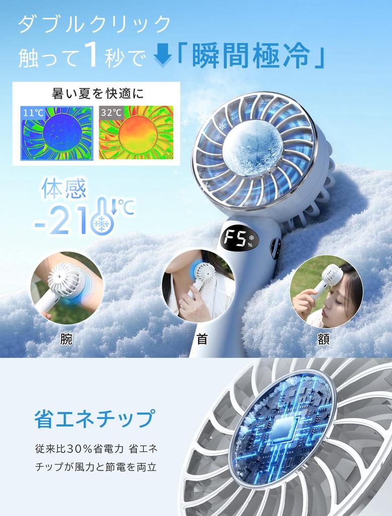 Handheld Portable Fan Instant 2025 Innovative with Cooling Neck USB Tabletop Mini LED Heatstroke Perfect for Fireworks and More [12 Blades, -16°C