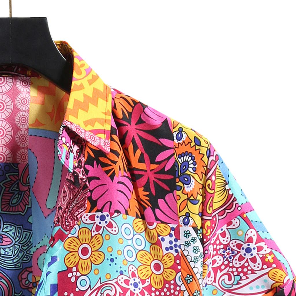 Cardigan à manches courtes pour hommes, chemise de plage hawaïenne à fleurs, chemise à col roulé pour hommes