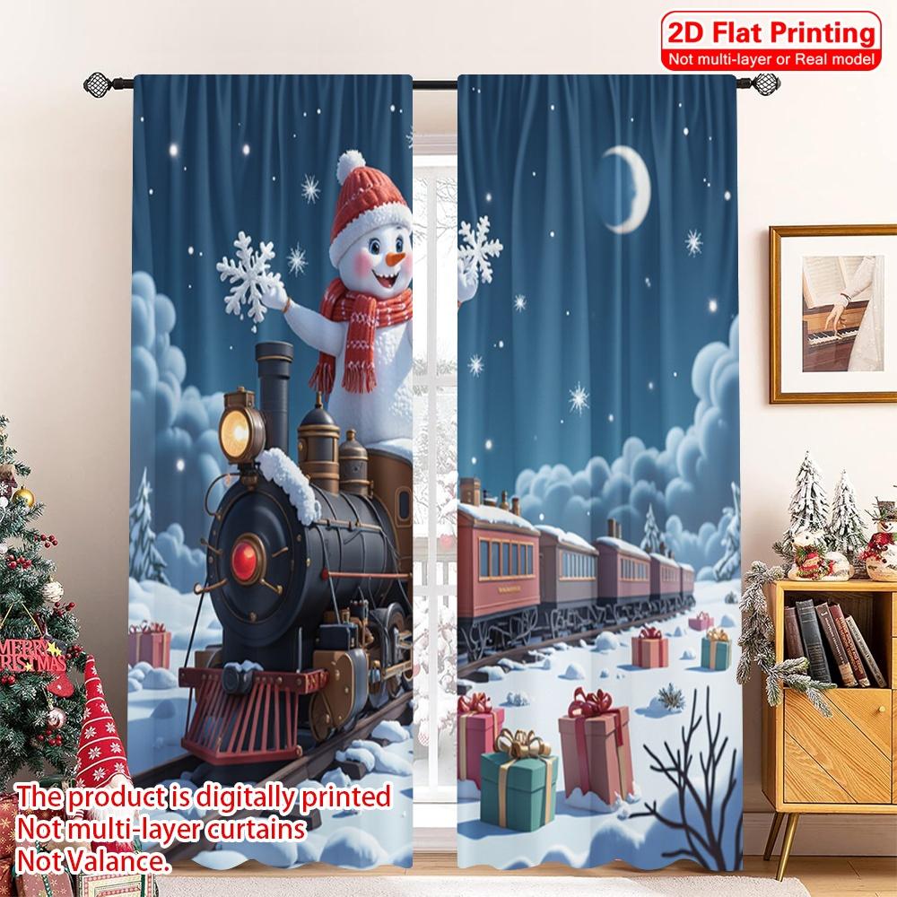 

2pcs 2D flat printing Merry Christmas Popular Party Window Curtains Christmas Train Snowman Gifts Polyester Without Electricity 52.50×116.00 CM 2pcs