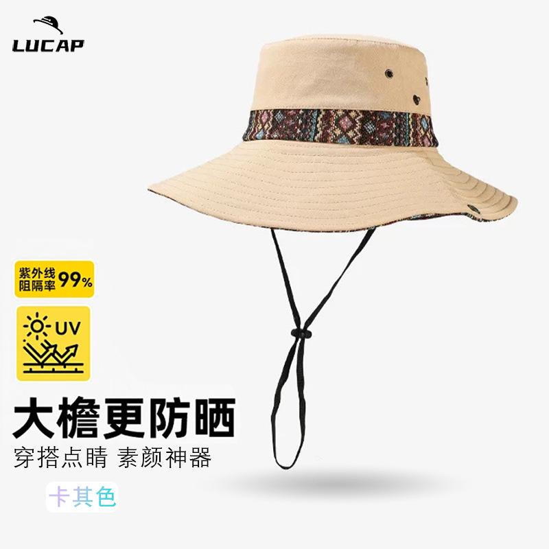 Western Cowboy Basin Hat Women's Spring Summer Retro Mountaineering Hat Outdoor Big Brim Sunscreen Bucket Hat