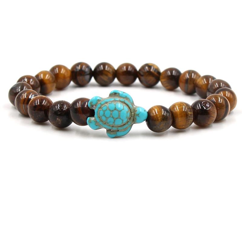 New Sea Turtle Beads Bracelets For Women Men Classic 14 Colors Natural Stone Elastic Friendship Bracelet Beach Jewelry Gifts