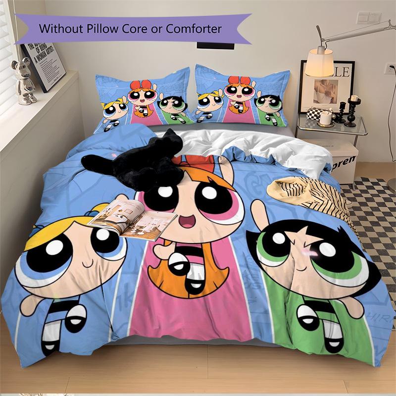 Powerpuff Girls Adventure Print 3Pcs Bedding Setduvet Cover With 2 Bedropillowcase Home Birthday Gift