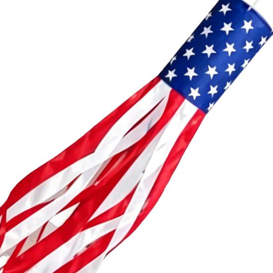 LED Patriotic Windsock, Red White Blue American Flag Wind Sock with 10 Streamers, 3 Lighting Modes, 4th of July Outdoor Flag Decor