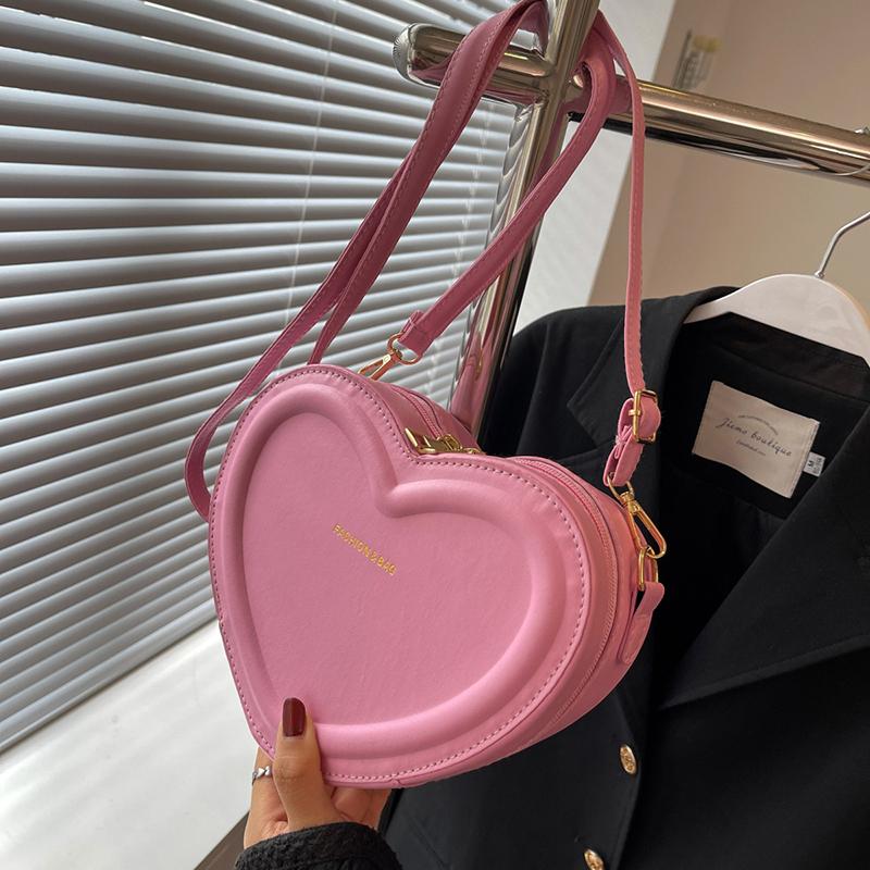Solid Color Pu Leather Shoulder Bags Heart Shape Crossbody Bags For Women Fashion Compact Handbags And Purse Premium