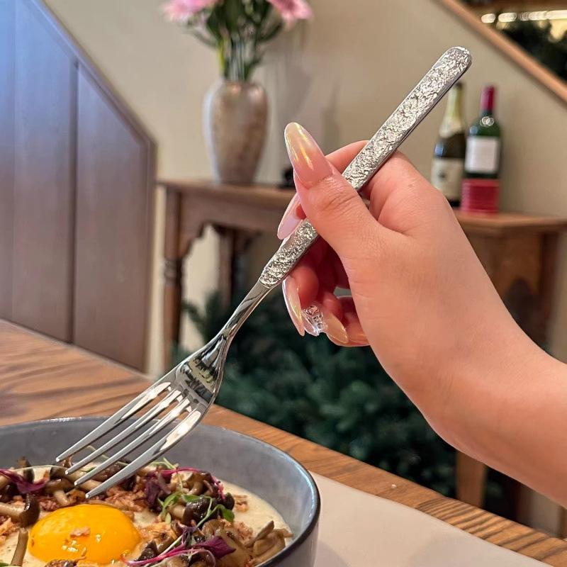 

Light luxury high-value tableware creative rock household steak knife and fork set high-grade stainless steel western food three-piece set