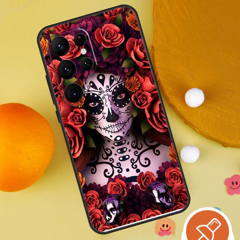 Mexican Skull Girl Tattooed Art Phone Case For Samsung Galaxy S25 Ultra S24 S22 S21 Ultra S9 S10 S20 Plus S23 FE Funda Cover