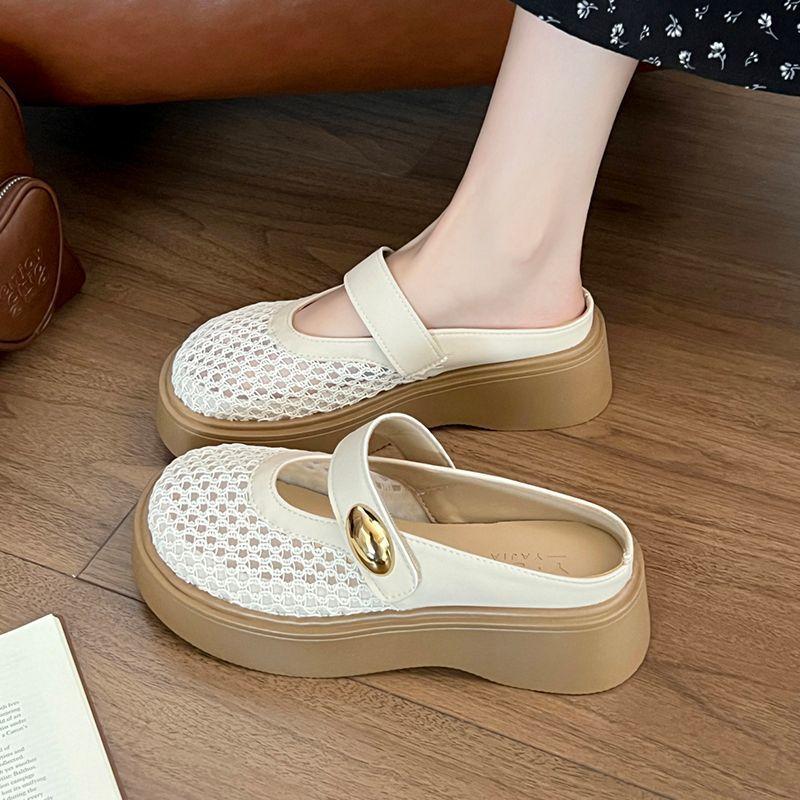 Thick-bottomed Mesh Breathable Bag Head Half Slippers Women's Outer Wear 2025 New Summer Fashion One Pedal with Skirt Sandals
